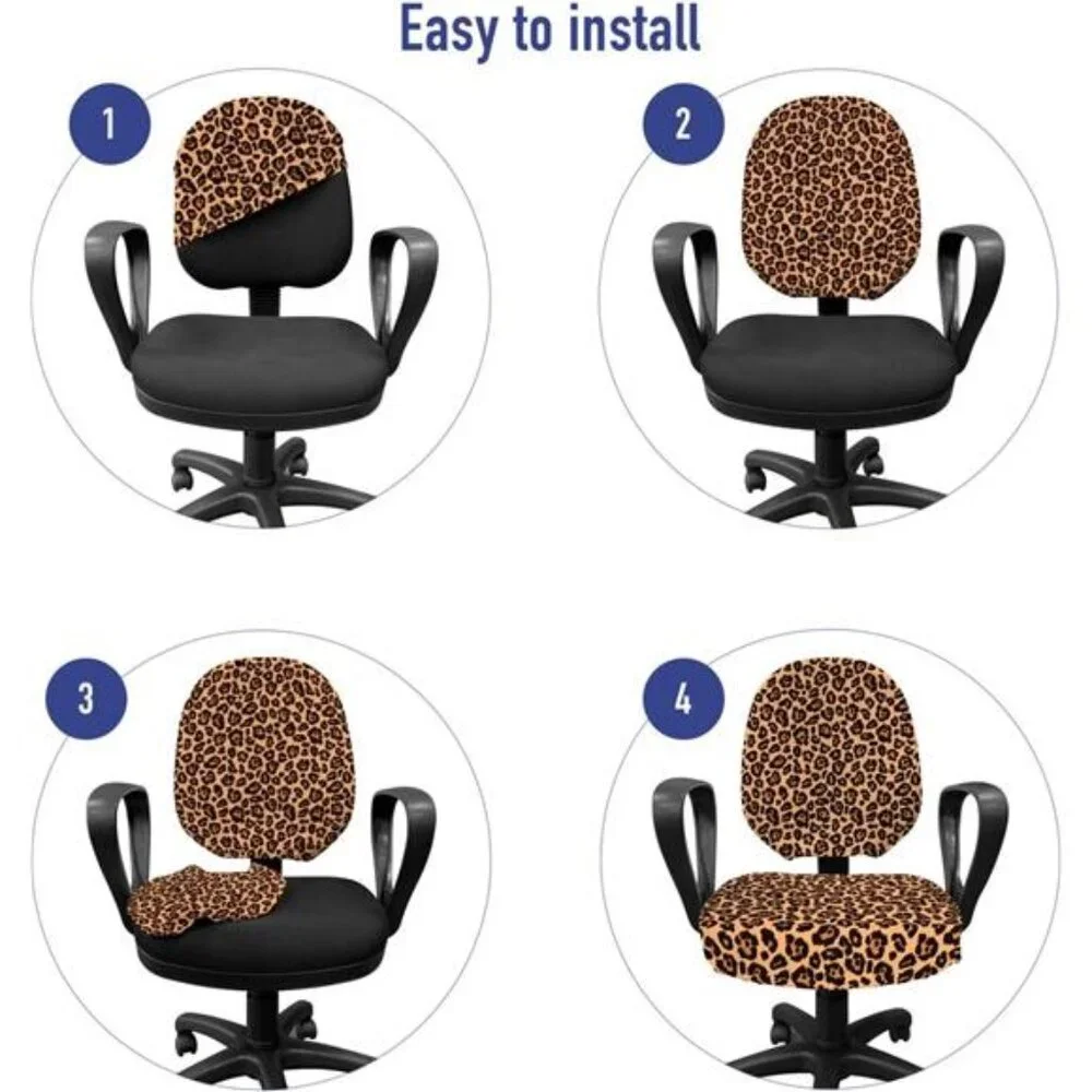 Peach Color Leopard Print Office Chair Slipcover, Orange Color Leopard Pattern